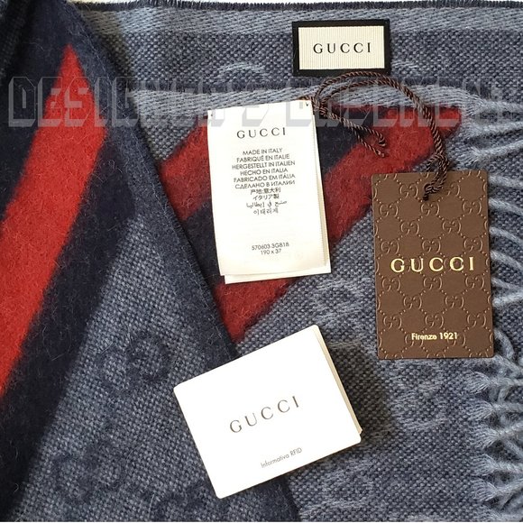 GUCCI navy blue GG web NIKKY Wool / Angora scarf🎁 - Picture 5 of 7